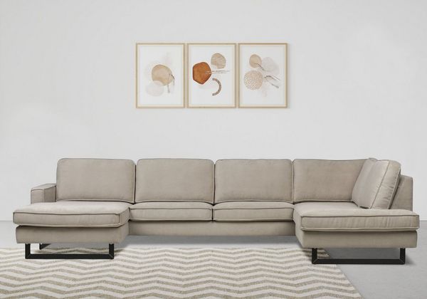 Places of Style Wohnlandschaft Pinto, 350 cm, U-Form, XXL, mit Ottomanen, Cord, Feincord, Luxus-Microfaser Leder und Chenille