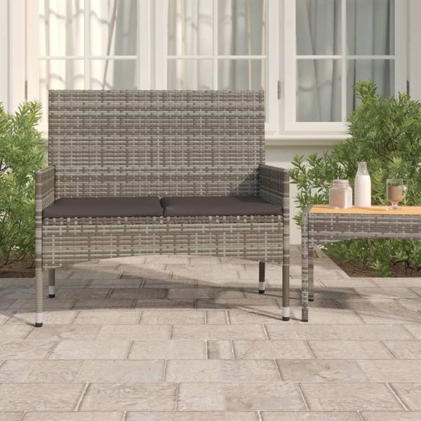 vidaXL Gartenbank 2-Sitzer mit Kissen Grau Poly Rattan 319489