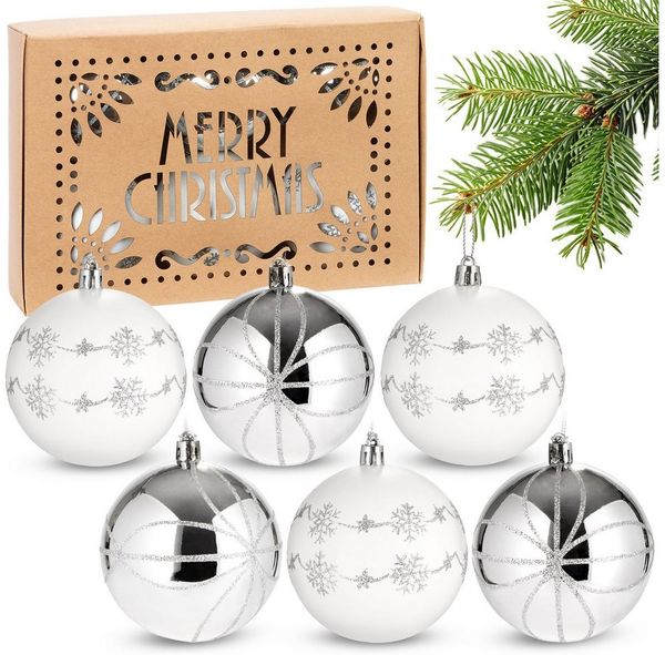 BRUBAKER Weihnachtsbaumkugel 6er Set Weihnachtskugeln - 8 cm Christbaumkugeln (6 St), Baumkugeln für Weihnachtsdeko - handbemalte Weihnachtsbaumkugeln