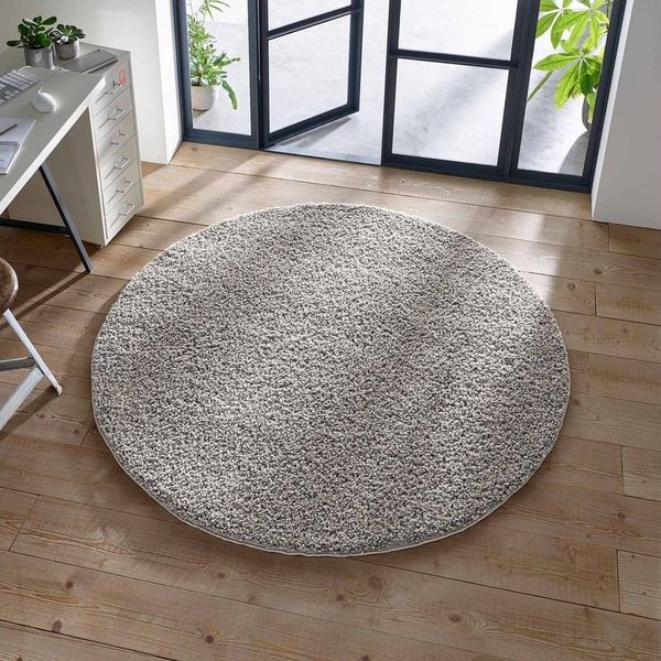 TaCa Home Langflor-Teppich Shaggy Teppich Langflor, rund, Höhe: 35 mm, Wohnzimmer Schlafzimmer Kinderzimmer, Grau - 80 cm rund