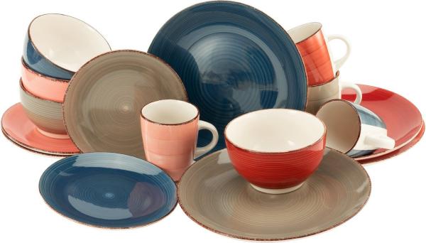 CreaTable 22855 Kombiservice Bella Casa Cottage für 4 Personen, Steingut, mehrfarbig (1 Set, 16-teilig)
