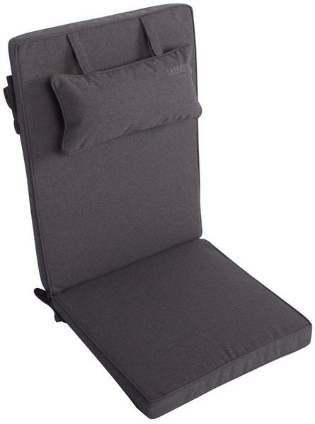 LILENO HOME Hochlehnerauflage mit Kopfkissen, bequeme Sitzauflage für Gartenmöbel, Stuhlkissen, (1er Set), Polsterauflage in Anthrazit, Sitzpolster waschbar für Klappstühle