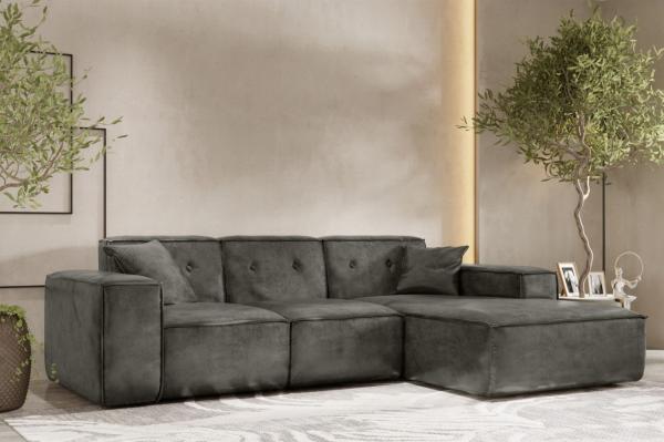 Ecksofa Designersofa CESINA Stoff Gobi (Vintage Look) Anthrazit Ottomane Rechts