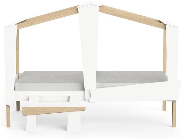 Calicosy Hausbett 90x200 cm mit Schublade Weiß und Eichedekor - CABANE - Weiß