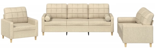 vidaXL 3-tlg. Sofagarnitur mit Kissen Creme Stoff 3201260
