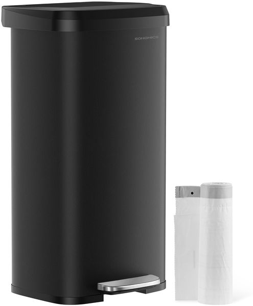 SONGMICS Mülleimer Küche, 68 Liter Abfalleimer, Tretmülleimer aus Metall, mit Deckel, hoch, schmal und geräumig, schwarz LTB520B6802