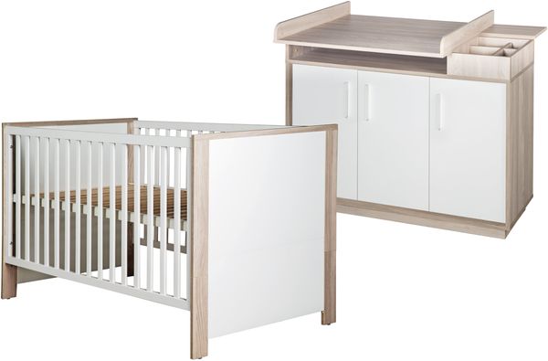 roba Kinderzimmerset 'Olaf' 2-teilig - Bett 70 x 140 - Wickelkommode breit - Weiß / Luna Elm