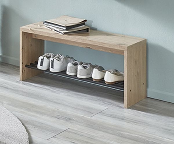 Schuhbank >37449< in eiche, schwarz, MDF, Metall - 80x40x30cm (BxHxT)