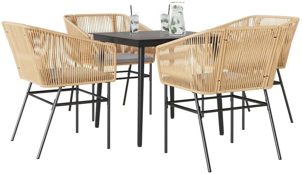 vidaXL 5-tlg. Garten-Essgruppe mit Kissen Braun Poly Rattan Glas 3334521