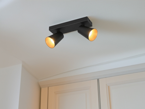 LED Deckenstrahler Schwarz Gold 2-flammig, Breite 28cm