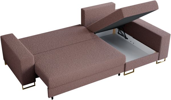 Ecksofa mit Schlaffunktion L-Form mit Bettkasten - DORIAN-Non - Rosa Boucle Bild 6