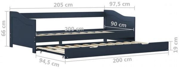 vidaXL Ausziehsofa Bettgestell Grau Kiefernholz 90×200 cm 283151 Bild 16
