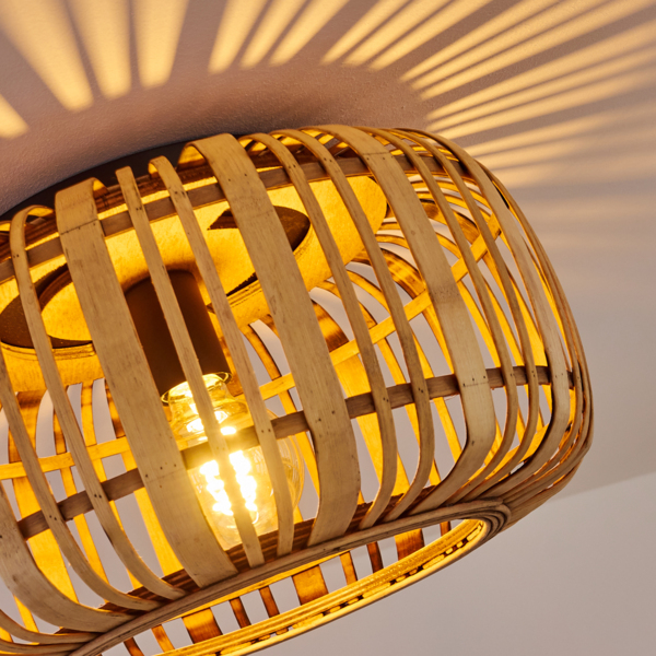 hofstein Deckenleuchte »Padra« runde Deckenlampe aus Metall in schwarz und Holz in hellbraun, ohne Leuchtmittel, Vintage/Boho Look Zimmerlampe, 1xE27 Bild 4