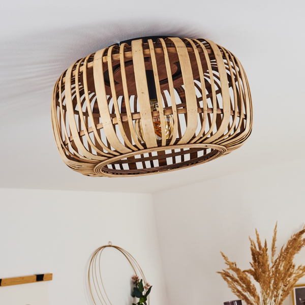 hofstein Deckenleuchte »Padra« runde Deckenlampe aus Metall in schwarz und Holz in hellbraun, ohne Leuchtmittel, Vintage/Boho Look Zimmerlampe, 1xE27 Bild 10