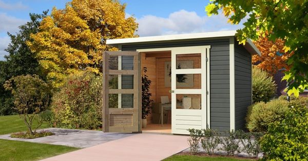 Karibu Holz Gartenhaus "Stockach 4", terragrau, 2,5x2,5 m (B x T),ohne Anbaudach