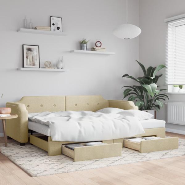 vidaXL Tagesbett Ausziehbar mit Schubladen Creme 100x200 cm Stoff 3197679