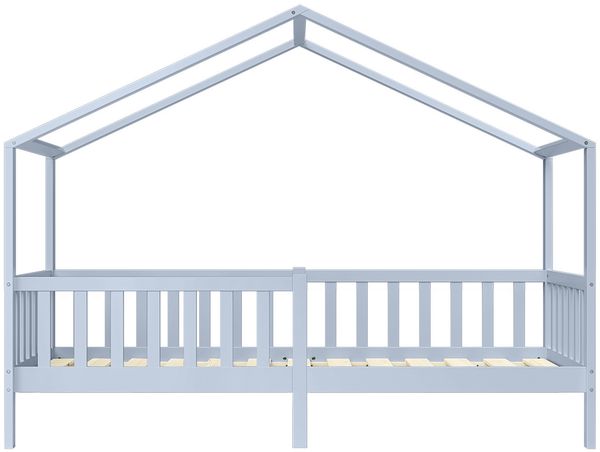 Bellabino 'Bia' Hausbett 90x200 cm mit Matratze, blau, Kiefer Massivholz, Bodenbett in Hausoptik, Montessori Kinderbett mit Rausfallschutz und Lattenrost Bild 11