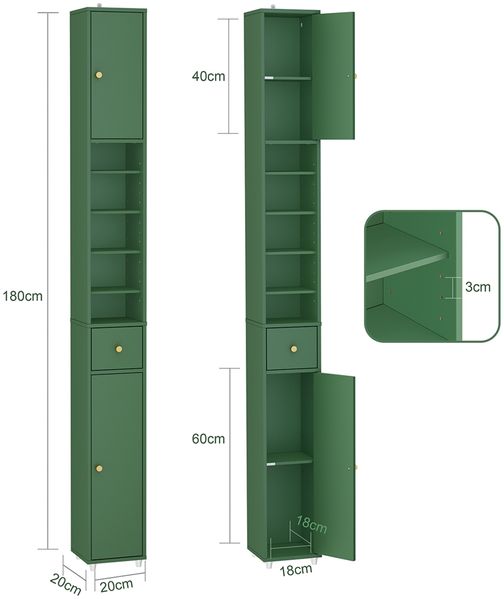 SoBuy BZR34-II-SY Badezimmer-Hochschrank, MDF, Lackiert, Dunkelgrün, 20 x 180 x 20 cm Bild 3