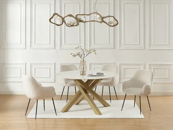 Vente-unique - LENUMIA Esstisch Keramik WeißGold - B 130 cm x H 76 cm x L 130 cm