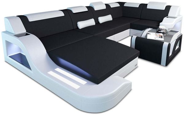 New Look Stoff-Wohnlandschaft Palermo LED - Mikrofaserstoff - Schwarz-Weiß - Links