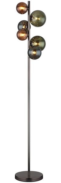 LED Stehleuchte, Metall, 6 Flammig, Glaskugel, grün, H 155cm