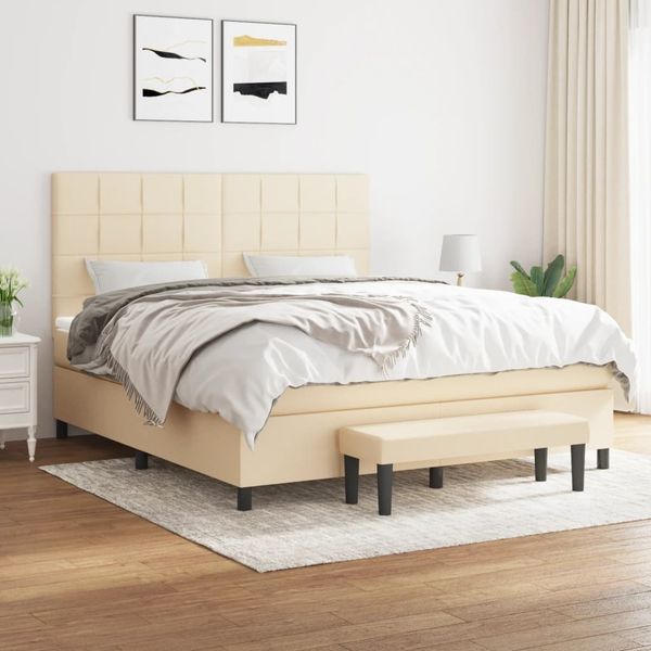 vidaXL Boxspringbett mit Matratze Creme 160x200 cm Stoff 3136610