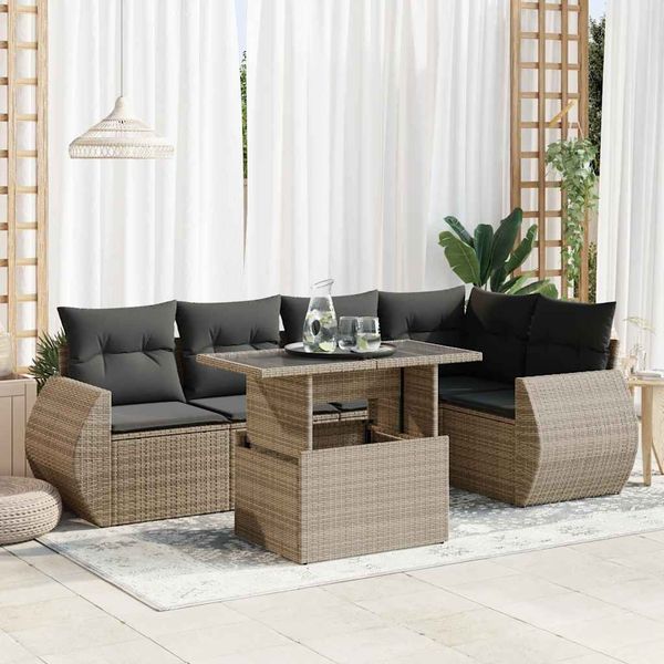 vidaXL 6-tlg. Garten-Sofagarnitur mit Kissen Grau Poly Rattan 3326641