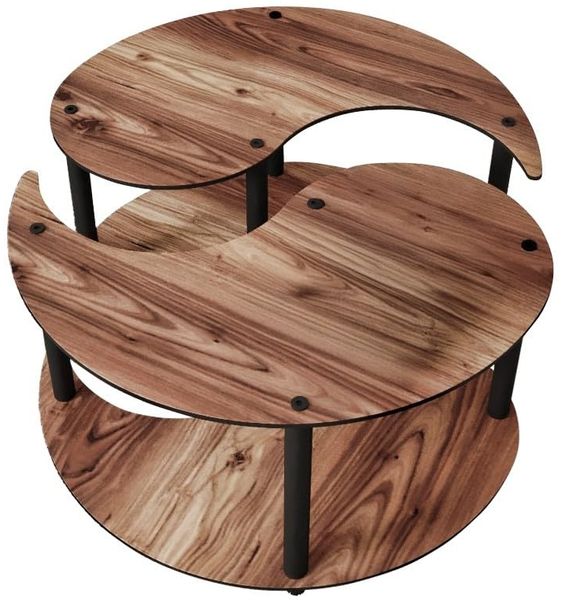 Modern Coffee Table Set (2 Pieces), Walnut Color, 70 cm Diameter x 38 cm Height | 100% MDF with Compressed Kraft Legs | Stylish & Functional Design for Any Living Space