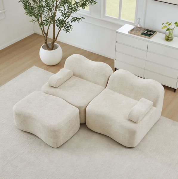 Modulares Ecksofa aus Samt, rahmenlos, ohne Montage, 192 x 167 x 70 cm, beige