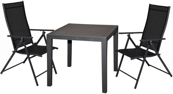 Koopman Sitzgruppe Gartenmöbel Sitzgruppe Balkonmöbel Antrazit 3 Tlg SEt, (3-tlg), Set, Tisch, 2 x Hochlehner, 3 Tlg