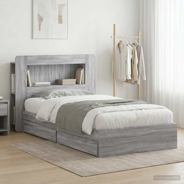 vidaXL Bettgestell mit Stauraum Grau Sonoma 100 x 200 cm Holzwerkstoff 3433632