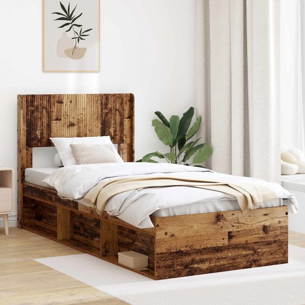 vidaXL Bettgestell mit Stauraum und Kopfteil Altholz 75x190 cm 3414273