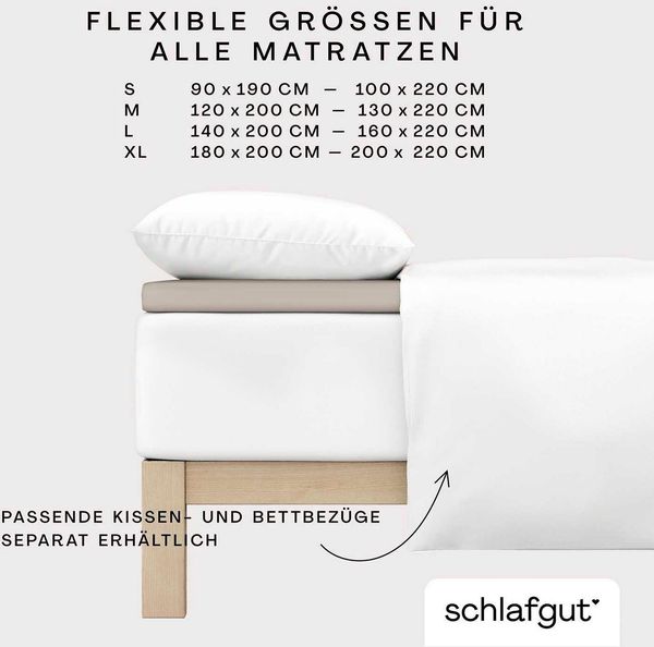 Schlafgut 'PURE TOPPER' Spannbettlaken, für Topper bis 10 cm Höhe, Sand Mid, XL 180x200 cm - 200x220 cm, 95% gekämmte Bio-Baumwolle, 5% Elasthan Bild 3