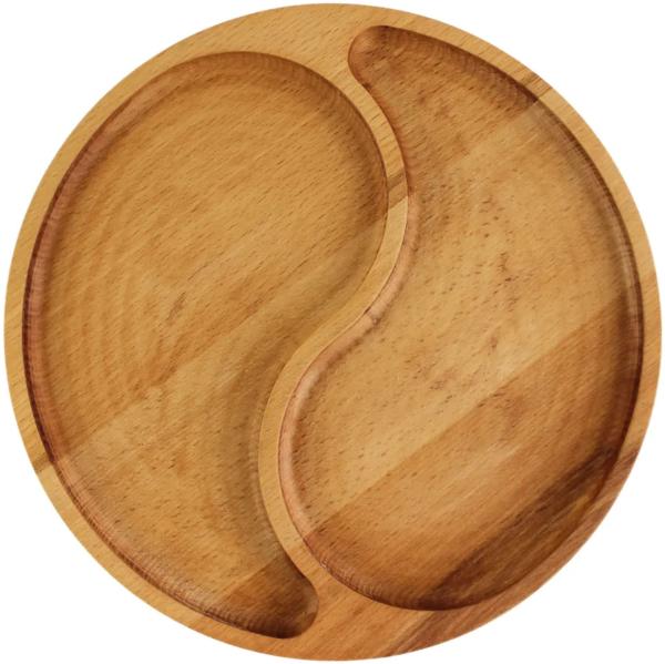 Ø25cm Servierplatte aus natürlichem Holz mit 2 geteilten Fächern, Servierteller von Vorspeisen, Käse und Snacks, Holzplatte Cheeseboard für Fleisch und Käse, Käseplatte, Cheese Board