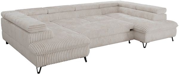 MKS Möbel 'Pablo U-Form' Wohnlandschaft mit Bettkasten, Beige, Cordstoff, ohne Topper, 76 x 346 x 208 cm Bild 6