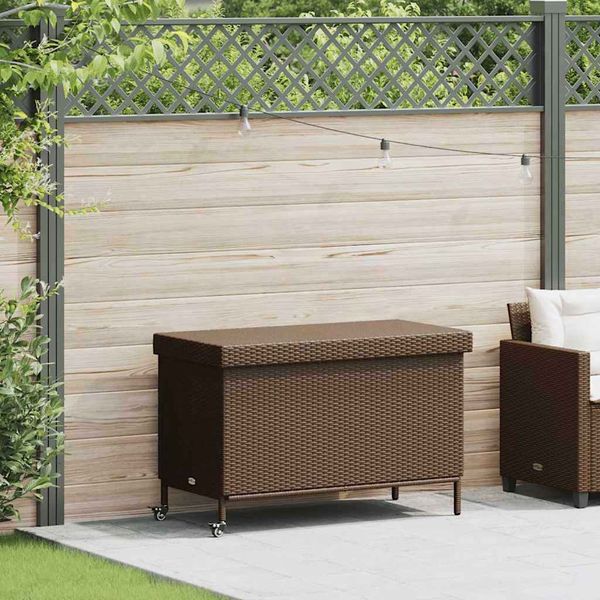vidaXL Gartentruhe mit Rollen Braun 110x55x73 cm Poly Rattan 4103827