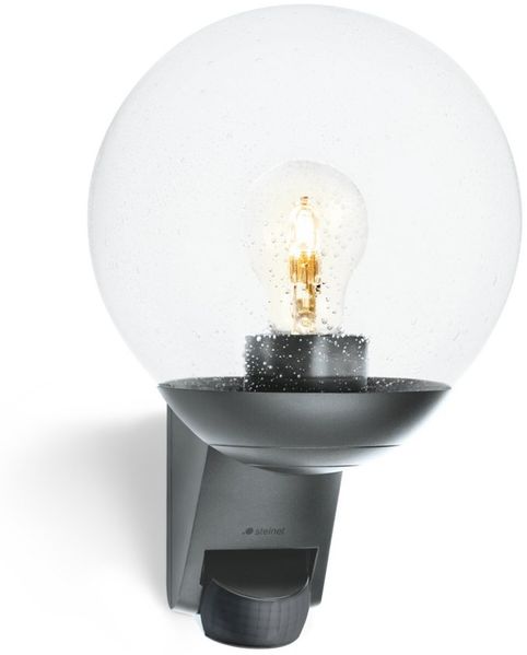 Steinel Außenleuchte L 595 S anthrazit, E27 max. 60 W, 180°-Sensor max 10 m Reichweite, mundgeblasener Glaskörper