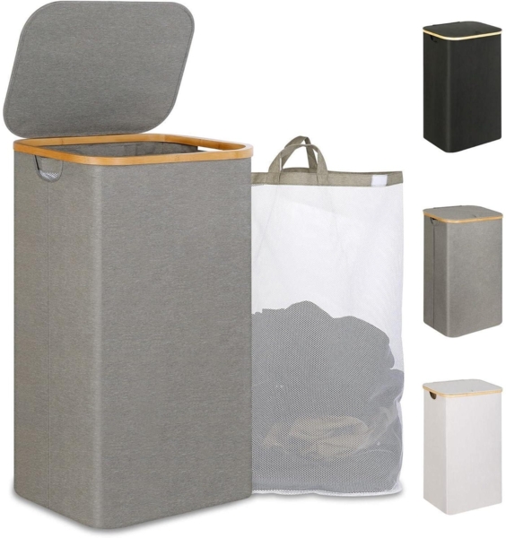 iEGrow Wäschekorb mit Deckel 110L XL Herausnehmbarer Innentasche