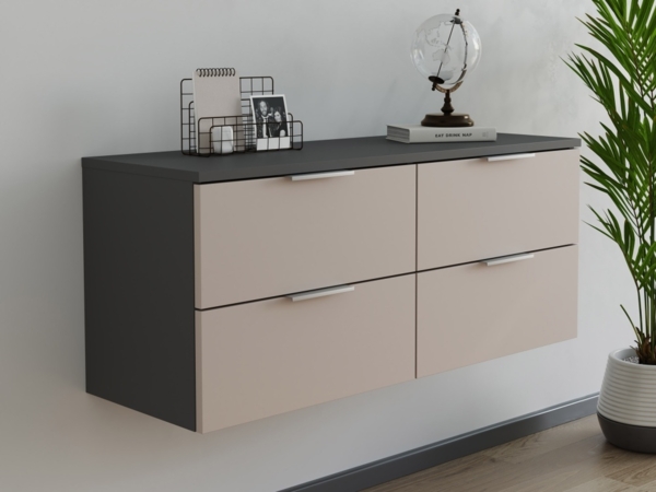 Design Hängekonsole Sideboard Urban Slimline 4 Softeinzüge lackiert Creme-Grafit : Creme / Grafit