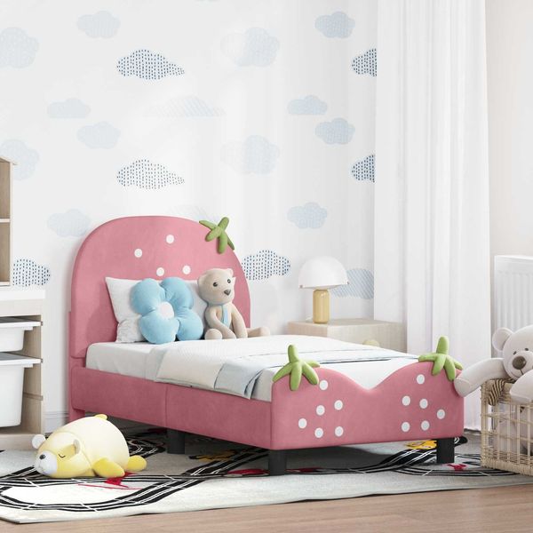 vidaXL Kinderbettgestell mit Kopfteil Rosa 70 x 140 cm Samt 42011074