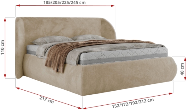 Polsterbett mit Lattenrost, Doppelbett Bettkasten, Bettgestell mit Gasdruckfeder Foam Matratze - CAELA CLASSIC - 200 x 200 cm - Creme Plüsch - MIRO LUX Bild 4