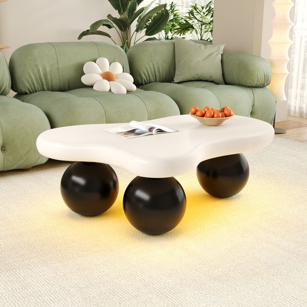 Couchtisch 95x62,5x32 cm in Wolkenform mit LED-Beleuchtung, MDF, matt, mit abgerundeten Kanten