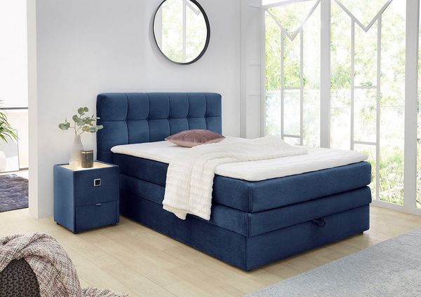 Jockenhöfer 'Amy' Boxspringbett, 140x200 cm, Samtähnlich Dunkelblau