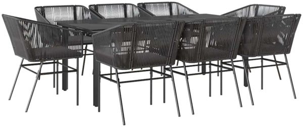 vidaXL 9-tlg. Garten-Essgruppe mit Kissen Schwarz Poly Rattan Glas 3334617