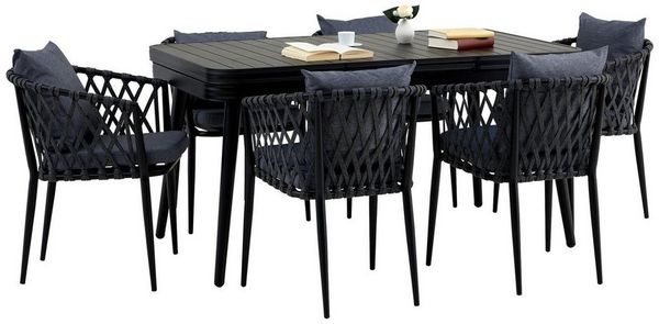 IDIMEX Garten-Essgruppe SUNNY, Gartenmöbel Set mit 6 Stühlen & ausziehbarem Tisch schwarz/grau