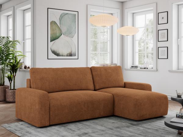 Ecksofa L-form, mit Schlaffunktion und Bettkasten - ARGOS - Orange Stoff