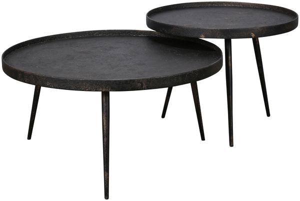 Couchtisch 2er-Set Metonira, strukturiertes Metall, modern Vintage-Look, Schwarz-Bronze, erhöhter Rand