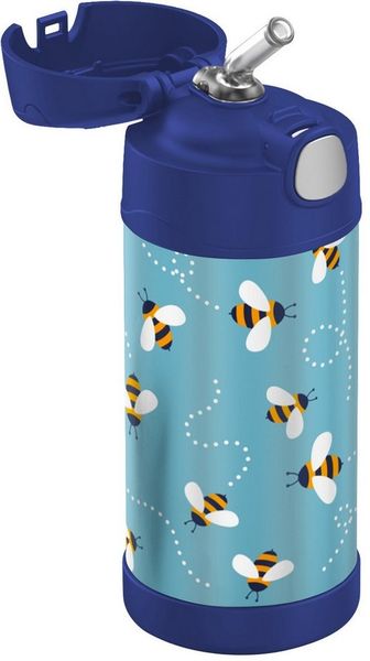 THERMOS kids FUNTAINER STRAW BOTTLE 0,35l, bees, Thermosflasche für Kinder aus Edelstahl, mit Strohhalm, 12 h kalt, absolut dicht, für Schule, Kindergarten, Pause
