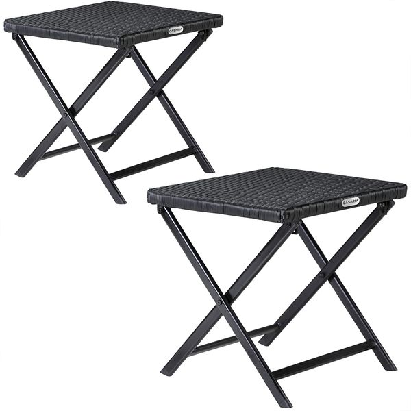Casaria 'Rom' Klapphocker (2 St), Polyrattan / Stahl schwarz, 40 x 44 x 44 cm
