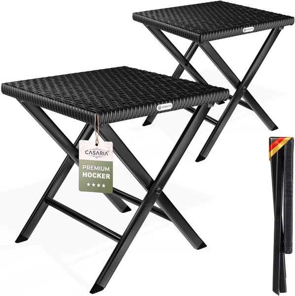 Casaria 'Rom' Klapphocker (2 St), Polyrattan / Stahl schwarz, 40 x 44 x 44 cm